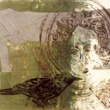 'Angel of east window and blackbird'. Lino Cut. 30 x 20 cm. Edition of 1.